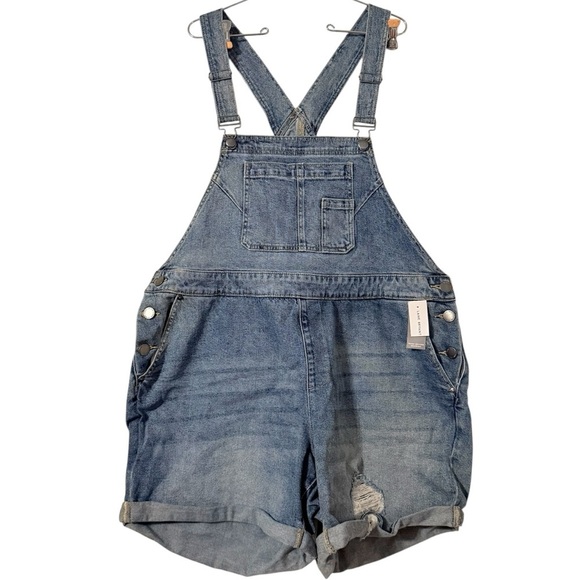 NEW Lane Bryant Boyfriend Short Denim Distressed Overalls Shortalls Sz 18 Casual - Picture 2 of 14